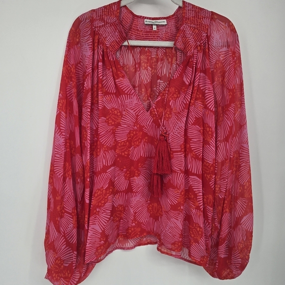 Karina Grimaldi Blouse Silk Chiffon Pink Orange Boho Long Sleeve small - Picture 2 of 9